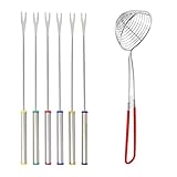 通用 Fonduegabeln Edelstahl mit Hitzebeständigem Griff 6 Farben Fondue Gabel 24cm für Käse...