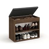 KOMTO Schuhbank mit Sitzfläche - Schuhregal Bank mit Stauraum Nussbaum 60 x 48 x 32 cm Kleiner...