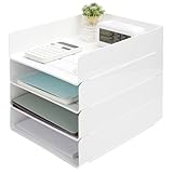 Aevcvok 4 Stück Weiß Briefablage A4 Stapelbar, Schreibtisch Ablagefächer, PET Dokumentenablage...