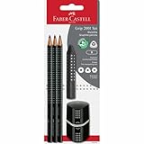 Faber-Castell 580024 - Bleistifte Set Grip 2001, 5-teilig mit 3 Bleistiften, Radiergummi und...