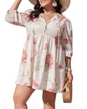 ROSCHICO Babydoll-Kleid in Übergröße für kurvige Frauen, A-Linie, V-Ausschnitt, lässig, hohe...