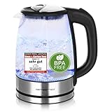 EMERIO Glas Wasserkocher mit 1.7 Liter Volumen | 2200 Watt | blaue LED Innenbeleuchtung | 360°...