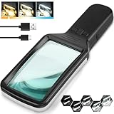 Lupe mit Licht aus Optisches Glas, 15-fache Leselupe mit Licht für Senioren groß, Typ-C-Aufladung,...