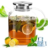 Wasserkaraffe, Glaskaraffe mit Deckel 1.8L, Karaffe Glas mit Deckel, Glaskanne, Wasserkrug,...