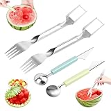 Melonenschneider 4 STK,Wassermelonenschneider Edelstahl,Melonenausstecher für Würfel und...