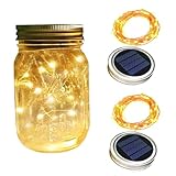KOBOKO 2 Stück Solar Mason Jar Light Deckel, 3M 30 LED Solarglas Solarleuchten, IP65 Wasserdicht...