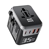 Minthouz Reiseadapter Weltweit,GaN Ⅲ PD 35W Universal Reisestecker mit 2 USB C und 2 USB...