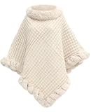 JFAN Damen Poncho Strick Cape Winter Warm Pullover Umhängetuch Elegante Strickponcho mit Kunstpelz...