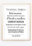 Din A4 Kunstdruck ohne Rahmen - Toiletten-Regeln - Spruch Badezimmer Gäste WC Toilette Klo...