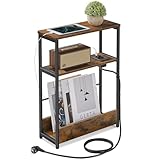 VASAGLE Beistelltisch schmal, Nachttisch mit Ladefunktion, Couchtisch klein, 3 Ablagen,...