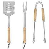 TNTOR 3 teilig BBQ Grillbesteck Set, Barbecue Tool Set mit Grillzange, 4 in1...