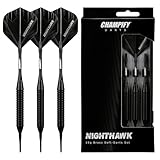 Champify® 18g Brass Soft-Darts Set “Nighthawk” mit Kunststoff-Spitze | 3 Dartpfeile mit 6...