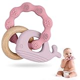 Vicloon Beißring für Babys, Beißring Spielzeug aus Silikon und Holzringe, Baby Zahnungshilfe...