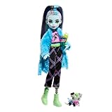 MONSTER HIGH Puppe und Sleepover-Zubehör, Frankie Stein Puppe mit Haustier Hund Watzie, Creepover...