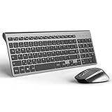 J JOYACCESS Tastatur Maus Set Kabellos, 2.4G Ultra Dünne Funktastatur mit Maus, Ergonomischer und...