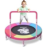 JOY SPOT! Kinder Trampolin Einhorn, Ø91 cm Fitness-Trampolin Indoor Outdoor mit Haltegriff,...