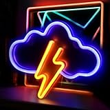 Neon-Schriftzug Wolken Blau Blitz Gelb – LED-Wandleuchte, Stromversorgung über USB oder Batterie