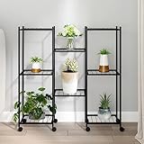 Mokuyary Blumenständer mit Rollen 83x25x83.5 cm Schwarz Eisen Pflanzenständer, Blumenständer...