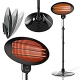 Juskys Infrarotstrahler 2000 W – Heizstrahler in Schwarz, höhenverstellbarer Standheizstrahler, 3...