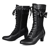 Voviggiw Damen-Stiefel im Vintage-Stil viktorianische Stiefel mittlere Waden Reißverschluss Kostüm...