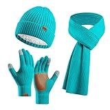 SRZYMJ Himmelblau Wintermütze Schal Handschuhe Set， Schal Handschuhe Mütze Set für Herren...