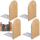 4er-Pack Buchenholz Buchstützen, 2 Paar Buchhalter 13x8x10.5cm Bücherregal aus Holz Leseständer...