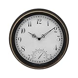 iFutniew Wasserdichte Wanduhr für den Außenbereich, mit Thermometer, IP44, rund, Vintage, für...