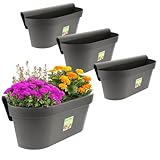 4X Geländerkasten Balkon mit Wasserspeicher Blumentopf Zaun Blumenkasten Geländer Balkontopf...