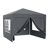 Toboli Pavillon 3 x 3 m in Grau mit UV-Schutz 50+, Gartenpavillon mit abnehmbaren Seiten, Partyzelt...