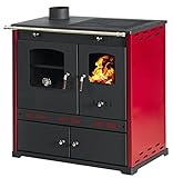 Kaminofen mit Backfach und Herdplatte Perfect Eco Lux Rot Links Holzofen 7 kW Kamin Ofen Holz...