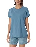 Schiesser Damen Schlafshirt Kurzarm Baumwolle-Mix + Relax Pyjamaoberteil, blaugrau_181192, 48