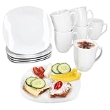 MamboCat Lotta 12tlg Frühstücksset I weißes Porzellan-Geschirr für Frühstücks- & Kaffeezeit I...