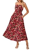 GRACE KARIN Damen Boho-Blumenkleid Lässiges Ärmelloses Maxikleid mit Spaghettiträgern Falten und...