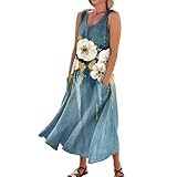 Sommerkleider für Damen, lässig, elegant, lang, kurzärmlig, mit Taschen, Boheme-Kleid,...