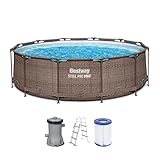 Bestway Steel Pro MAX Frame Pool-Set mit Filterpumpe Ø 366 x 100 cm, Rattan-Optik (Schokobraun),...