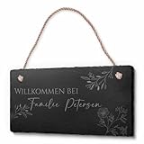 Schöne Schiefer Türschilder für die Haustür mit Gravur - 20x10 cm - Schiefer Schild mit Kordel...
