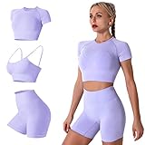 IMEKIS Damen 3 tlg Fitness Set Sport-BH mit Crop-Top und Shorts Nahtlose Yoga Kleidung Fitness...