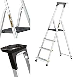 DRABEST Leiter PRO Serie Klapptrittleiter 4 Stufen Trittleiter Stehleiter Alu Haushaltsleiter...