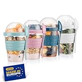 Winkly® Müslibecher to go mit Löffel, 4er SET 600ml, Praktischer Joghurtbecher to go,...