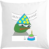 Pepe Sad Happy Birthday Cake Meme Kissen, 40 x 40 cm, mit Füllung, Weiß