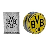 Borussia Dortmund, BVB-Fleecedecke (grau), Grau/Schwarz, 0, 200 x 150 x 1 cm & BVB-Zauberhandtuch...