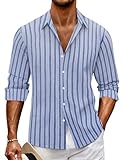 MARZXIN Hemd Herren Gestreifte Langarm Button Down Shirt Hawaii Regular Fit Freizeithemd Männer...
