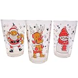 Weihnachtsgläser 3er Set 215 ml – Trinkgläser mit Weihnachtsmann, Rentier & Schneemann Motiv –...