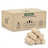 Log Barn Natürliche Anzündwolle - 200 Stück, Öko Anzünder Holzwolle für Holzöfen, Pizzaöfen,...