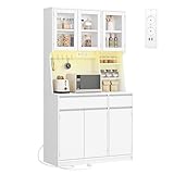Hzuaneri küchenschrank, Buffetschrank, Hochschrank mit Steckdosen und LED-Beleuchtung, mit...