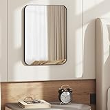 WOLTU Wandspiegel mit Metall Rahmen & Abgerundeten Ecken, Schminkspiegel, Badezimmerspiegel zum...