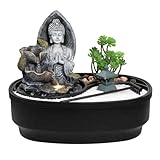 LEMODO Zimmerbrunnen mit LED-Beleuchtung, Tischbrunnen mit Buddha Motiv “Namaste”, dekorativer...
