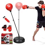 COSTWAY Punchingball 120-154cm höhenverstellbar, Standboxball freistehend, Boxsack Set, Boxset, Box...