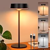 LED Tischlampe Kabellos, Solar Outdoor Tischlampe für Touch Schalter, Schwarz USB Akku Tischleuchte...