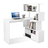 Mondeer Computertisch L-Förmig, Eckschreibtisch, mit 360 Grad Drehbarem Bücherregal für...